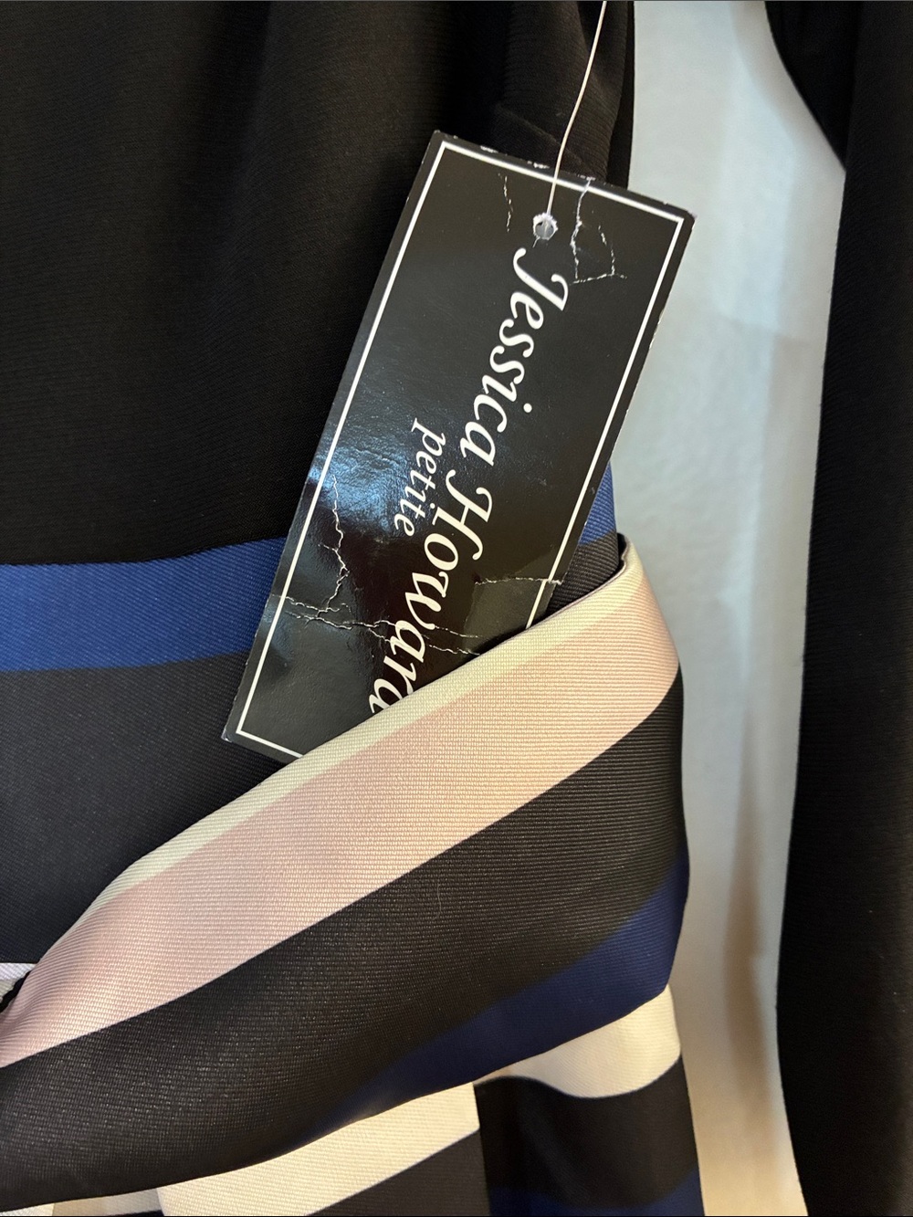 NWT Jessica Howard Black Bodice Blue and Pink Striped Belted Fit-and-Flare Dress - Picture 2 of 5